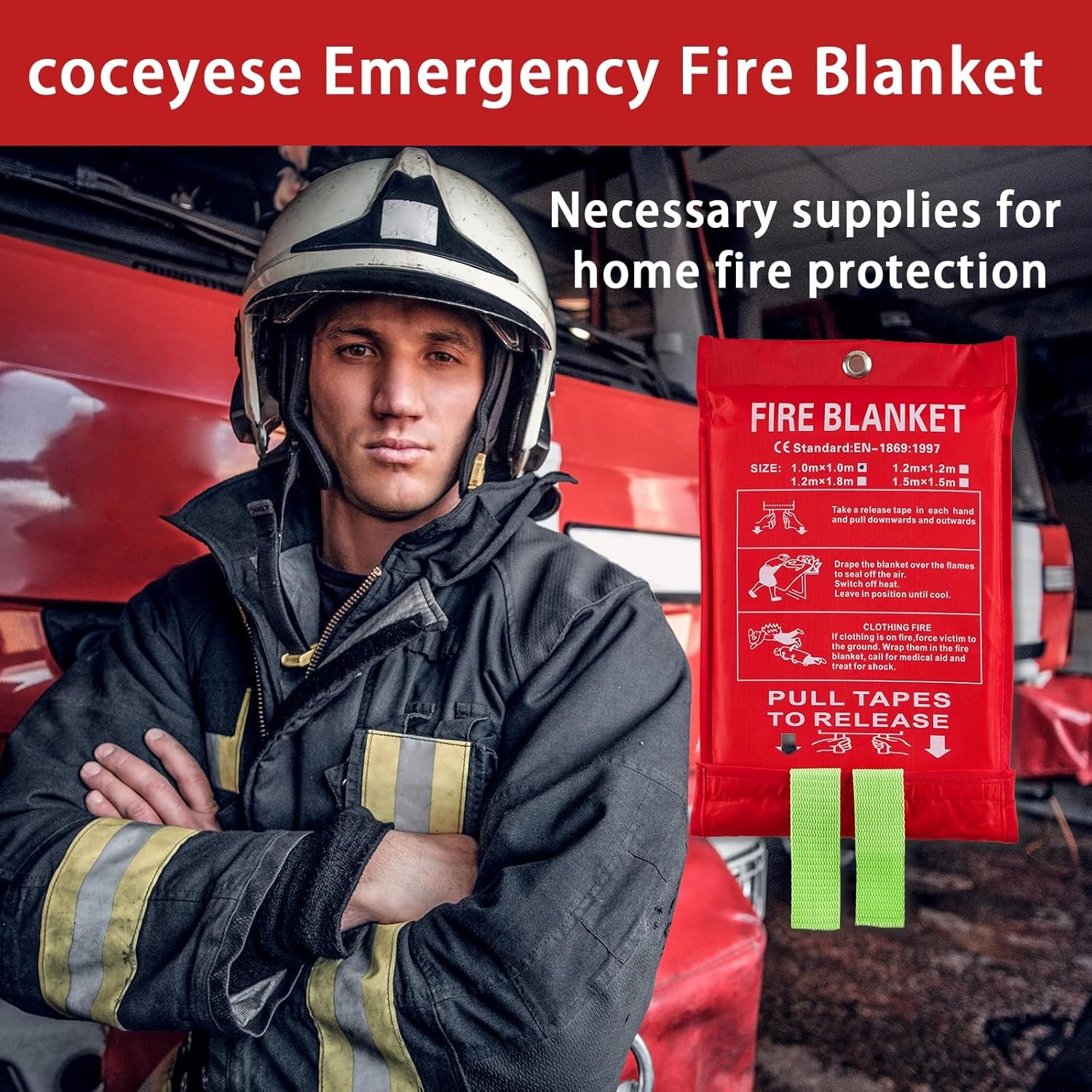 Emergency Fire Blanket for Home and Kitchen, Fire Extinguishers for Home, Fiberglass Fire Suppression Blanket with Luminous Strip for Fireplace, Car, Camping, Picnic, Grill (2, 40x40)