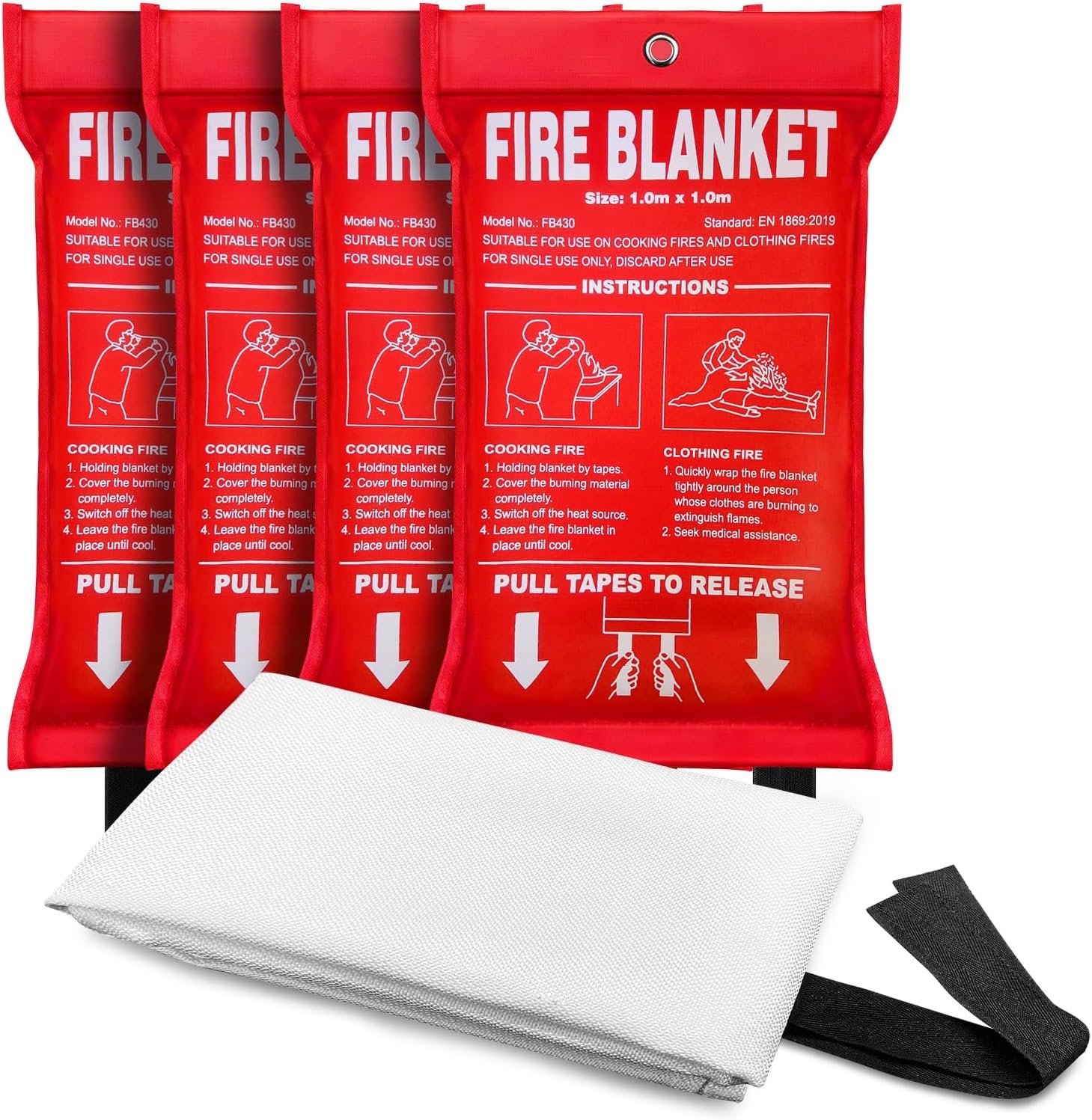 Fire Blanket, Fiberglass Fire Emergency Blankets, Suppression Flame Retardant Fireproof Survival Safety Fire Suppression Blanket, for Kitchen Home Car Office Warehouse Camping BBQ School Fireplace