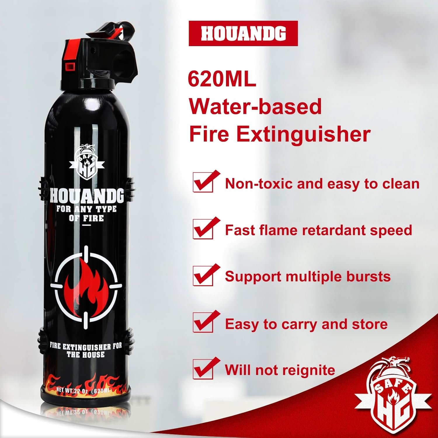 Fire Extinguishers for the House HOUANDG - All Fires Type Fire Extinguisher for Home Portable Water based Small Fire Extinguisher with Bracket Kitchen/Car Fire Extinguisher (620ml/4 Count)…