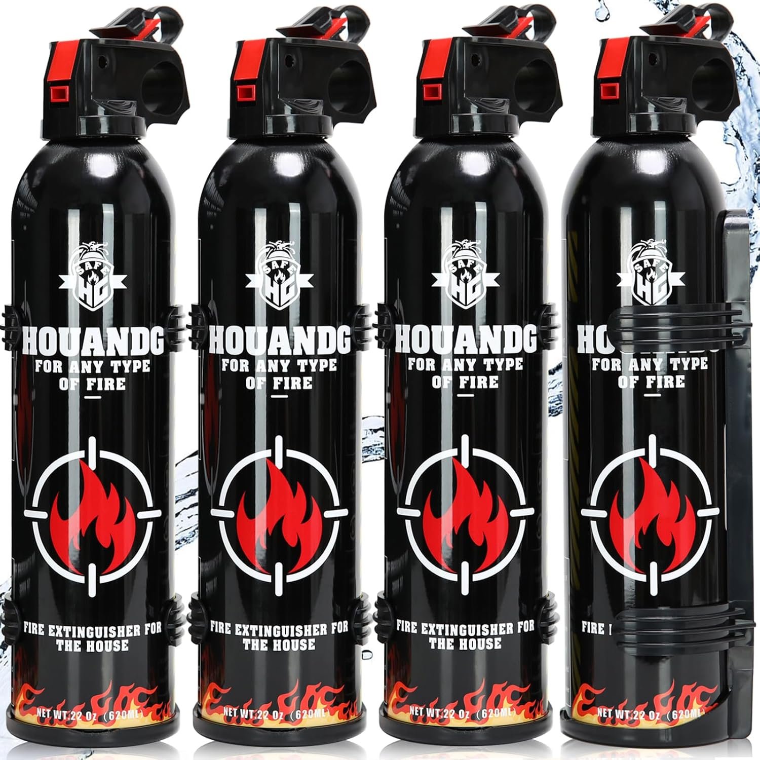 Fire Extinguishers for the House HOUANDG - All Fires Type Fire Extinguisher for Home Portable Water based Small Fire Extinguisher with Bracket Kitchen/Car Fire Extinguisher (620ml/4 Count)…