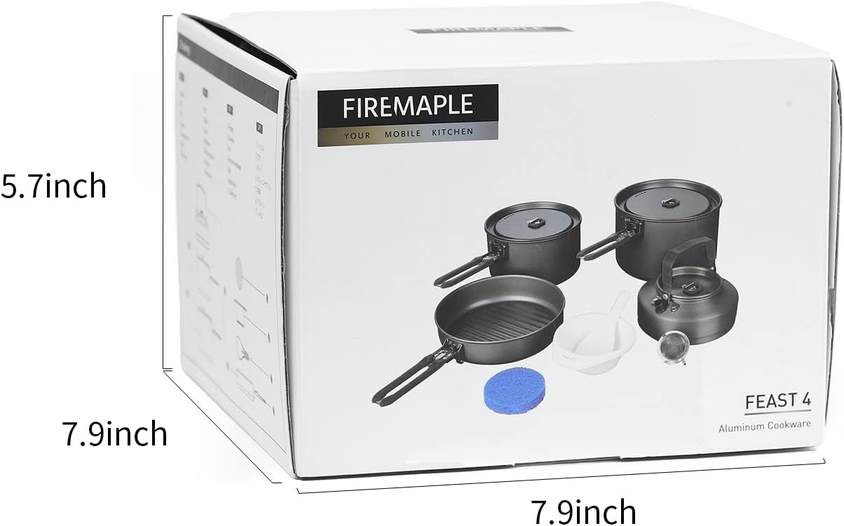 Fire-Maple Feast 4 Piece Camping Cookware Cookware Cookware Kit Outdoor Cookware Set with Pots, Kettle, Saucepans and Spatula for Hiking Fishing Picnic