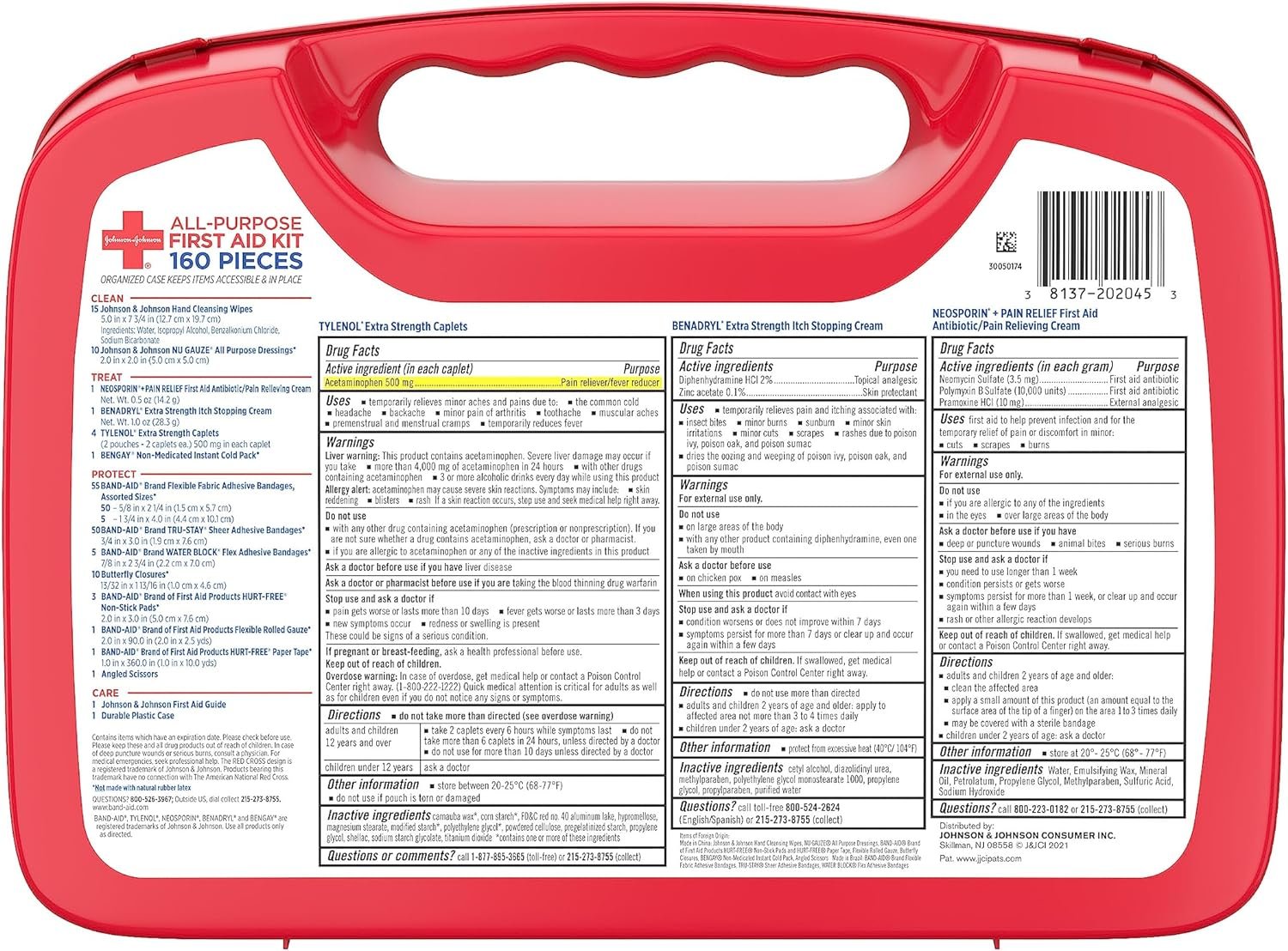 Johnson  Johnson All-Purpose Portable Compact First Aid Kit for Minor Cuts, Scrapes, Sprains  Burns, Ideal for Home, Car, Travel, Camping and Outdoor Emergencies, 160 pieces