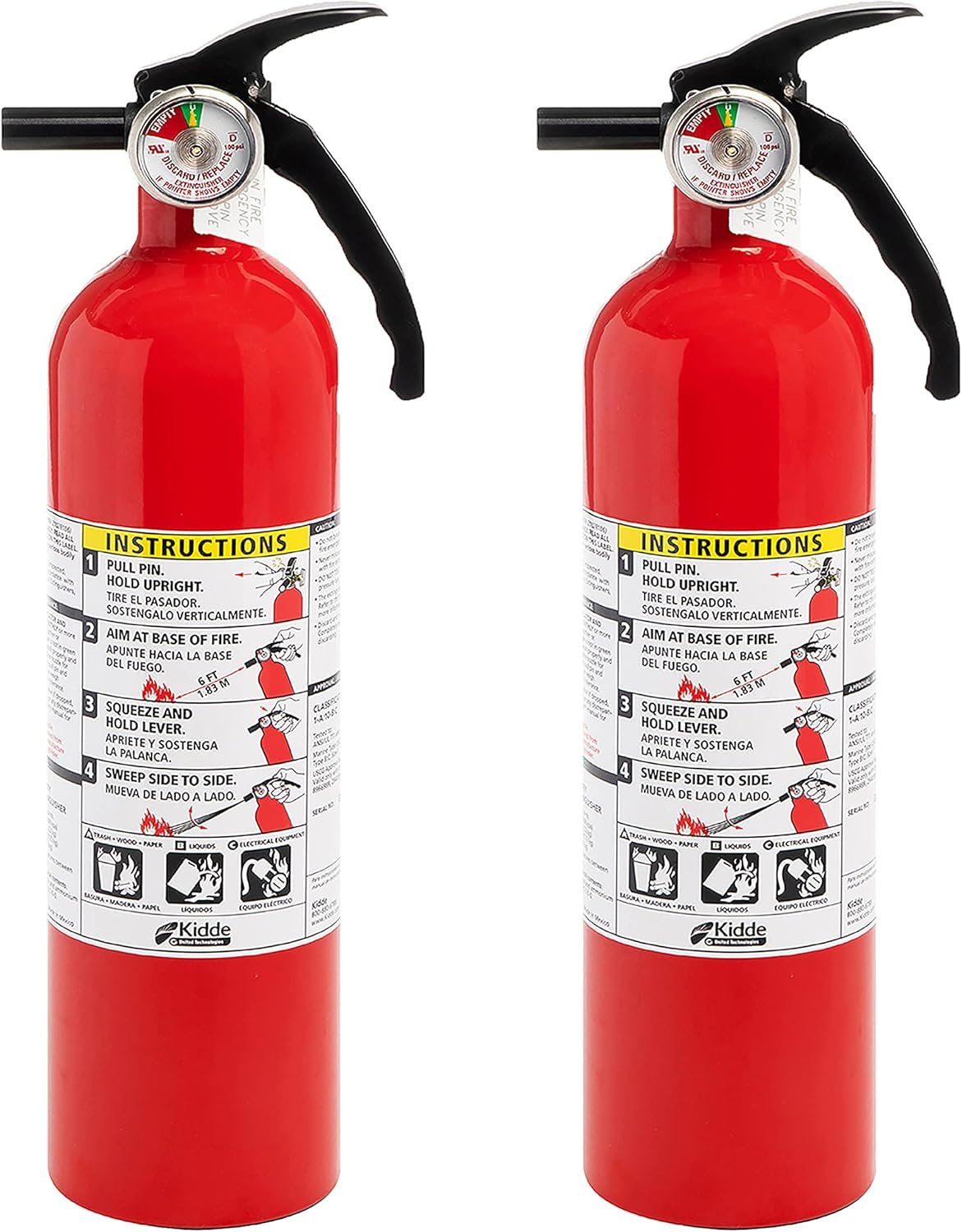 Kidde Fire Extinguisher for Home, 1-A:10-B:C, Dry Chemical Extinguisher, Red, Mounting Bracket Included, 2 Pack