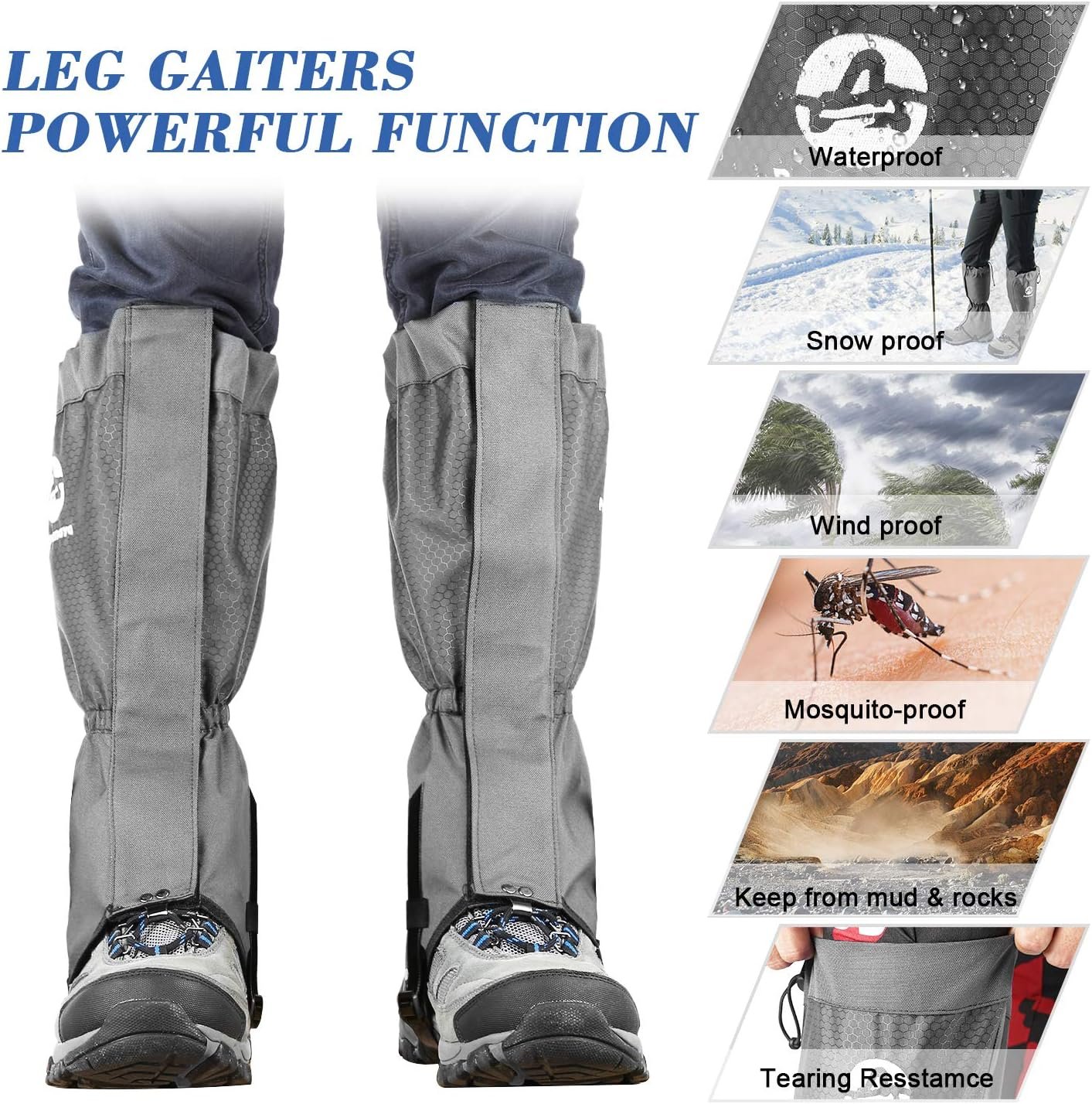 Leg Gaiters Waterproof and Adjustable Snow Boot Gaiters One Size for Hiking,Walking,Hunting,Backpacking and Outdoor Climbing for Men and Women