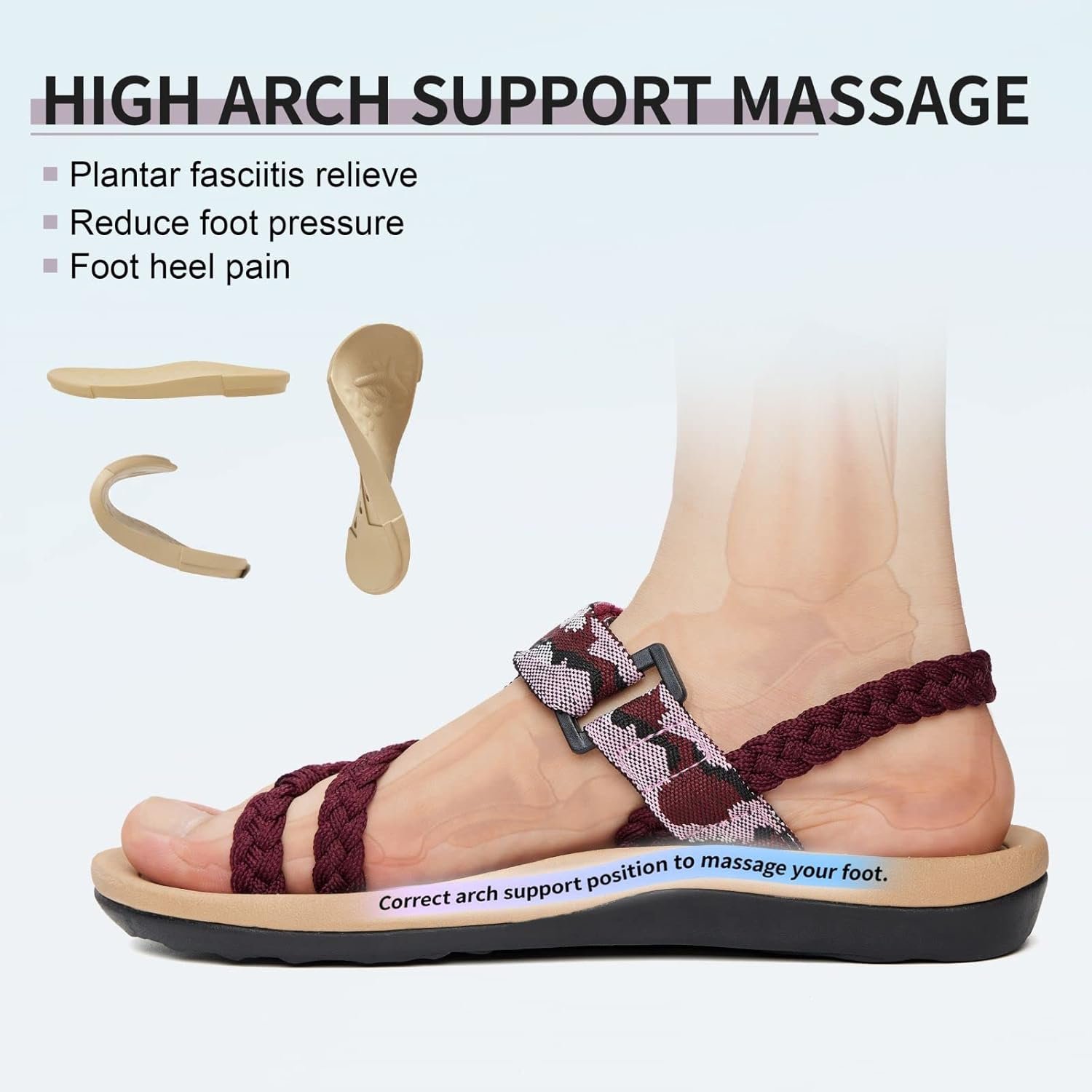 MEGNYA Hiking Sandals for Womens, Comfortable Walking Flip Flop Sandals with Arch Support, Athletic Sandals with Hook and Loop Straps for Beach Vacation Adventure