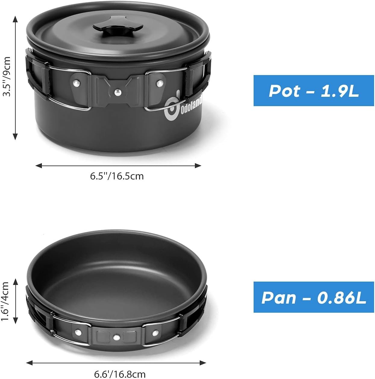 Odoland 15pcs Camping Cookware Mess Kit, Non-Stick Lightweight Pot Pan Kettle Set with Stainless Steel Cups Plates Forks Knives Spoons for Camping, Backpacking, Outdoor Cooking and Picnic