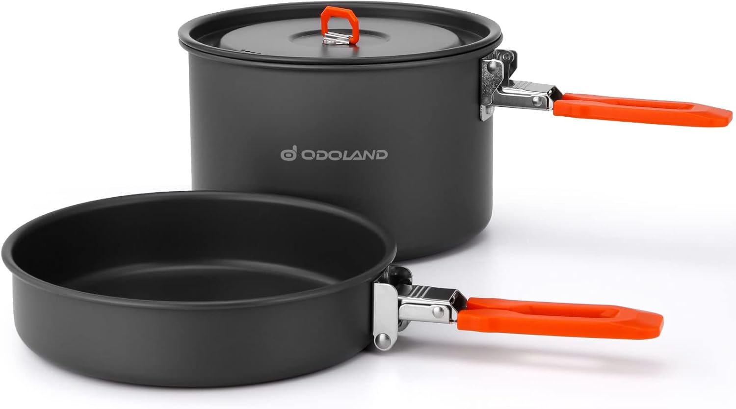 Odoland Camping Cookware Mess Kit, Non-Stick Lightweight Camping Pot and Fry Pan Set with Mesh Bag for Camping, Backpacking, Outdoor Cooking and Picnic