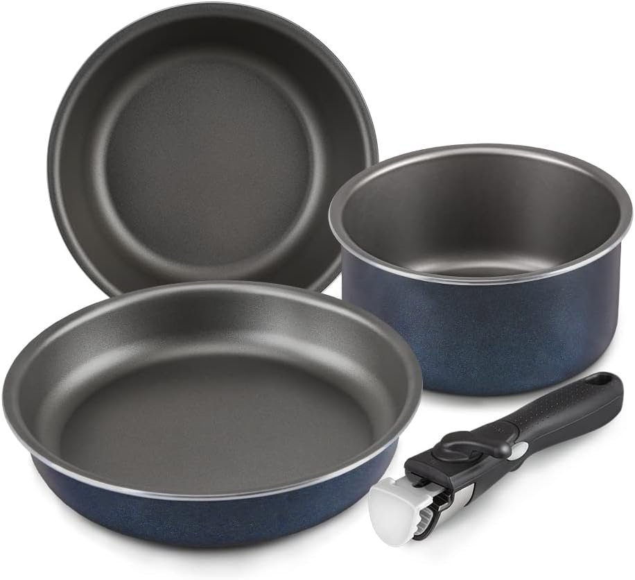 SHINEURI 4 Pieces Removable Handle Cookware Stackable Pots And Pans Set, Nonstick Pot and Pan Set for Home  Camping, Dishwasher/Oven Safe - 2qt /8inch /9.5inch