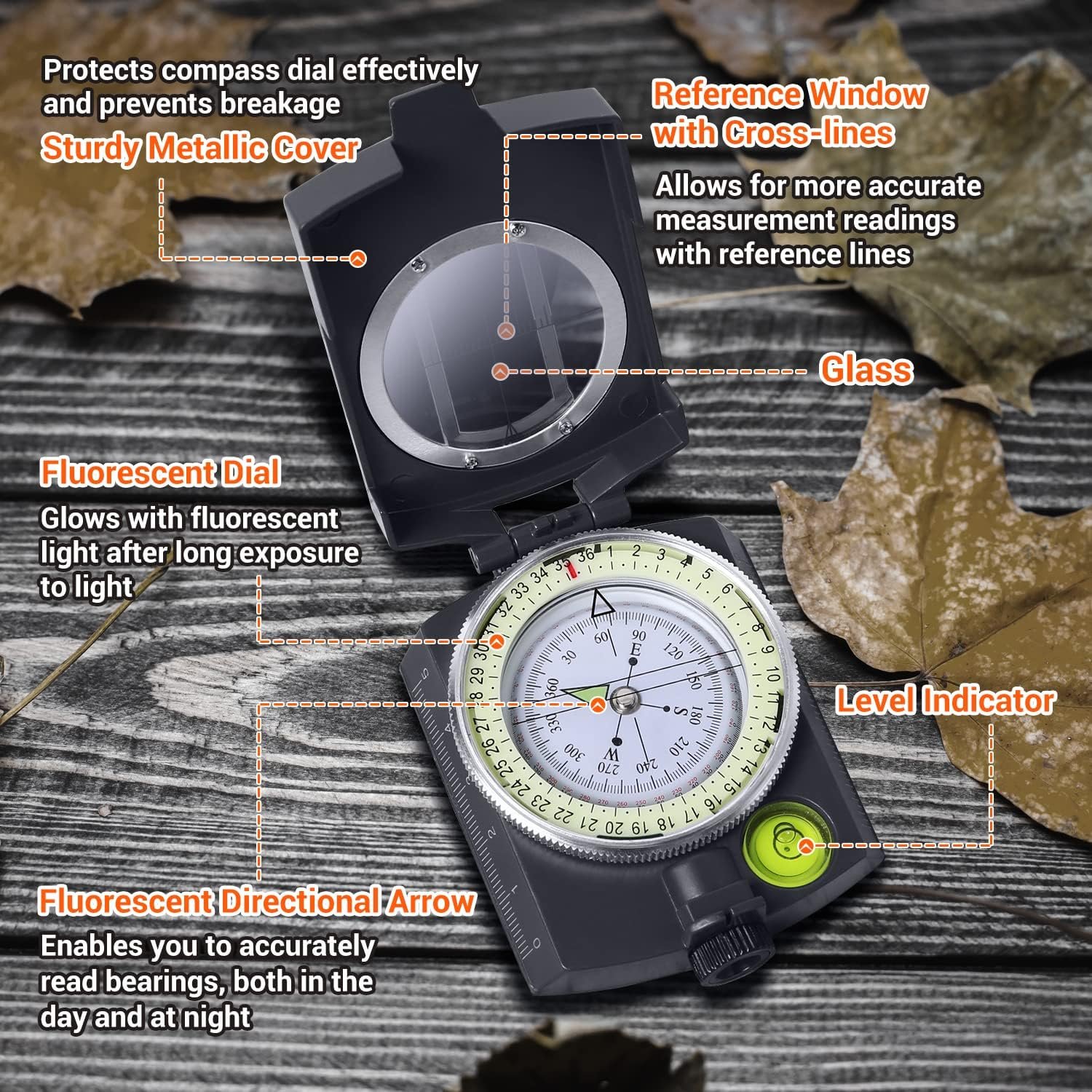 Sportneer Compass Hiking Compass Navigation, Waterproof Shockproof Military Compass for Hiking Climbing Biking Exploring Geology Outdoor Activities