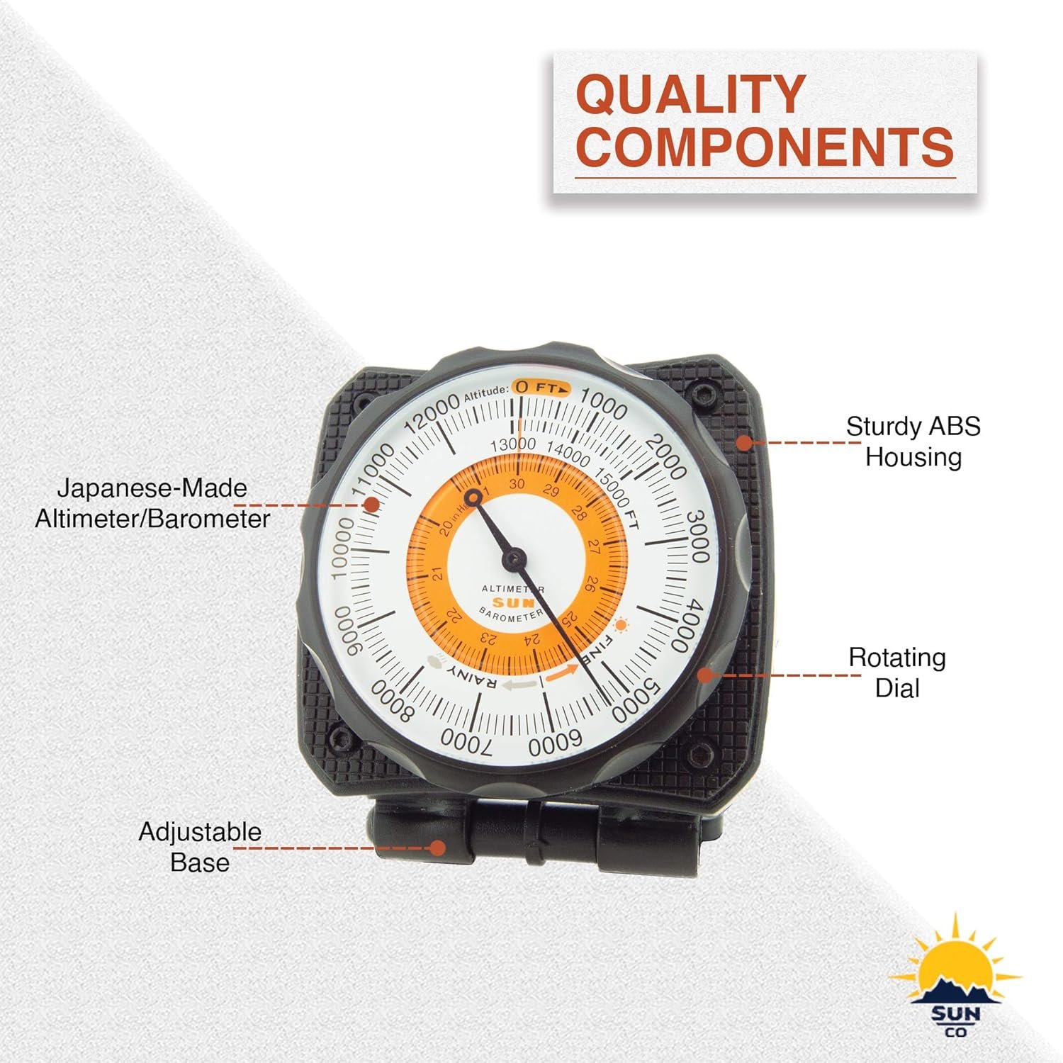 Sun Company AltiLINQ - Dashboard Altimeter and Barometer | Altimeter for Car and Truck | Reads Altitude from 0 to 15,000 Feet