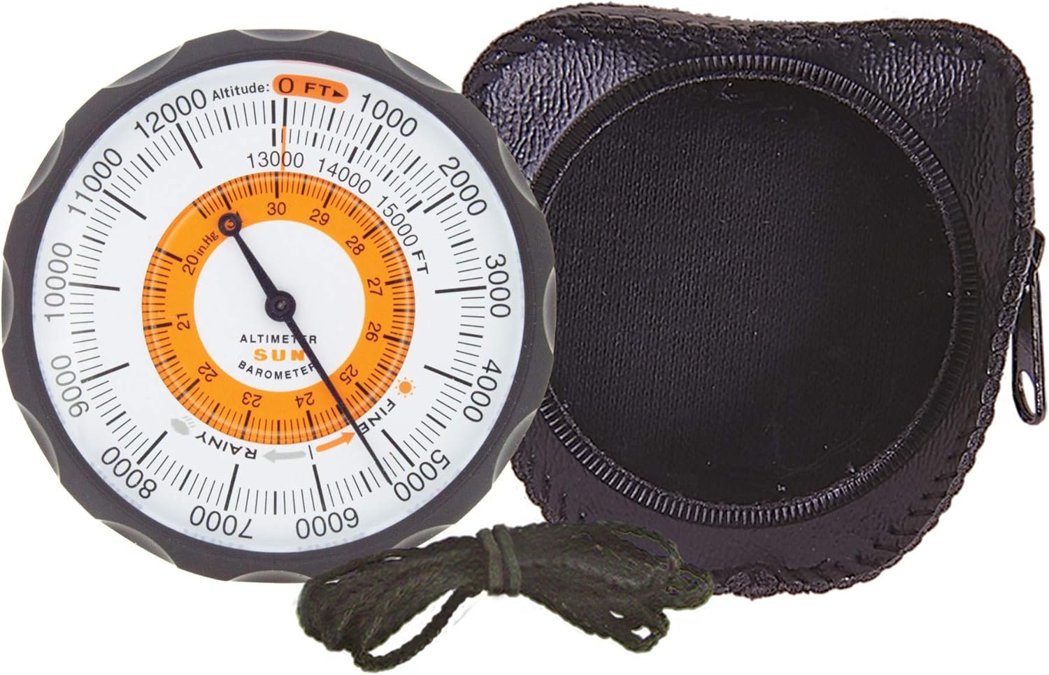 Sun Company Altimeter 202 - Battery-Free Altimeter and Barometer | Weather-Trend Indicator with Soft Leather Case | Reads Altitude from 0 to 15,000 Feet