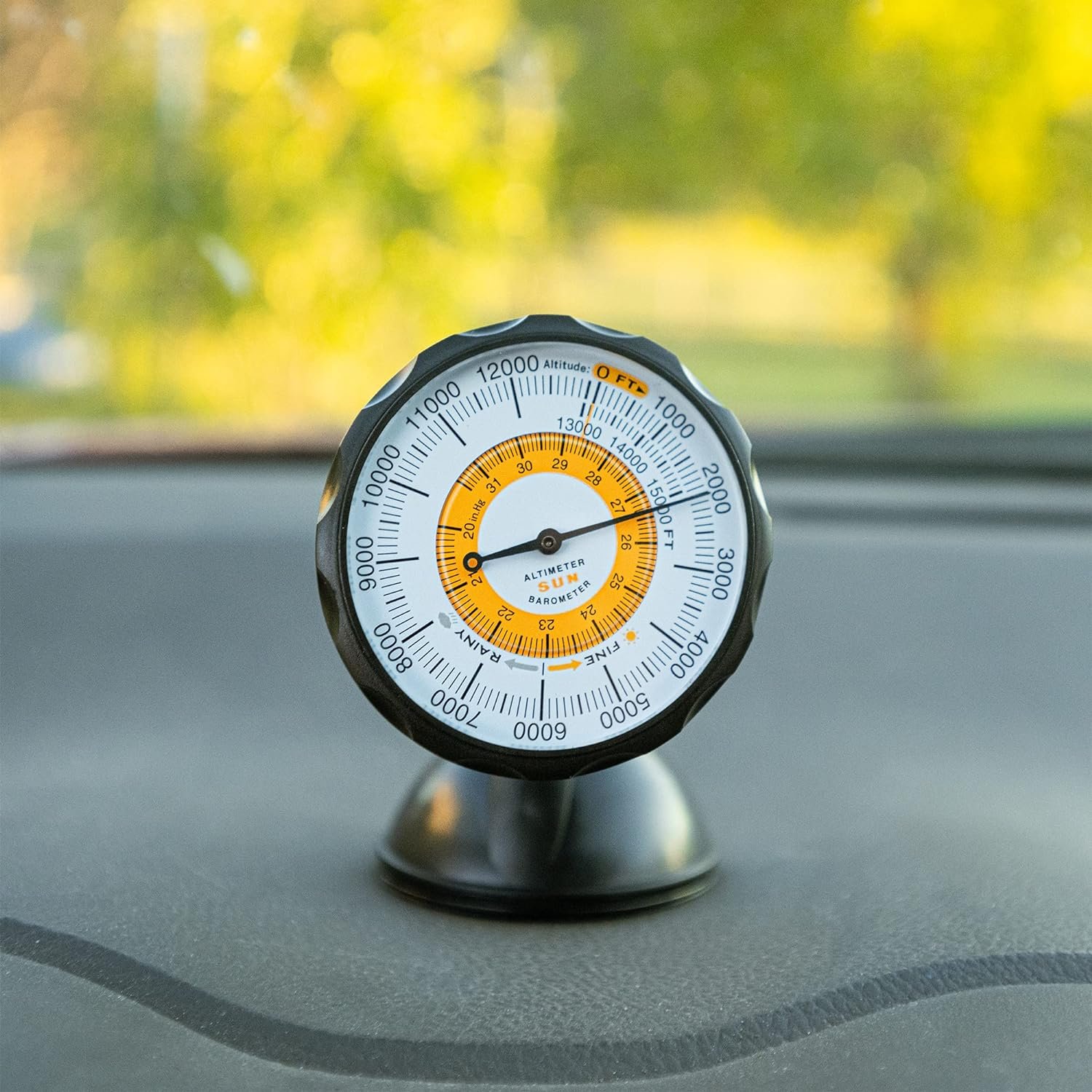 Sun Company AltiPort - Detachable Windshield and Dashboard Altimeter and Barometer | Altimeter for Cars and Trucks | Reads Altitude from 0 to 15,000 Feet