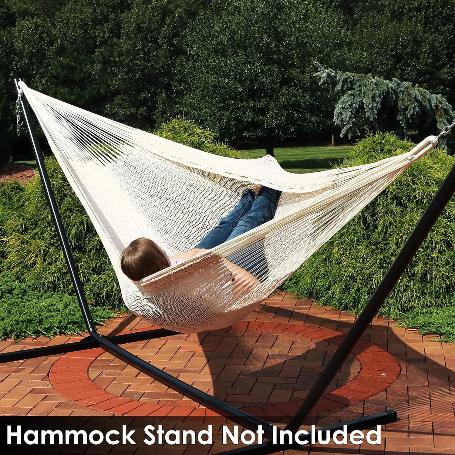 Sunnydaze Handwoven XXL Thick Cord Mayan Family Hammock for Outside - 625-Pound Capacity - Black/Natural