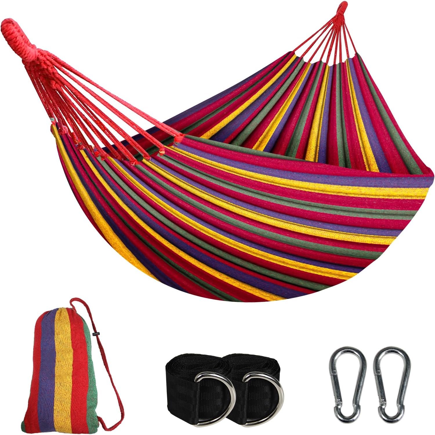 SZHLUX Double Hammock,Cotton Hammock Portable Hammock with Carry Bag,Perfect Camping Outdoor/Indoor Patio Backyard