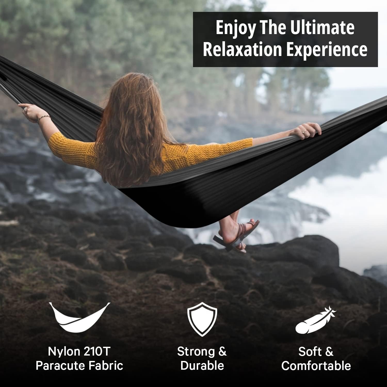 Vigel Camping Hammock - Durable Hammock, Nylon Hammock - Double or Single Hammocks - Portable Tree Hammock - Hammocks for Outside - Easy to Set, Camping Accessories for Outdoor, Travel, Hiking