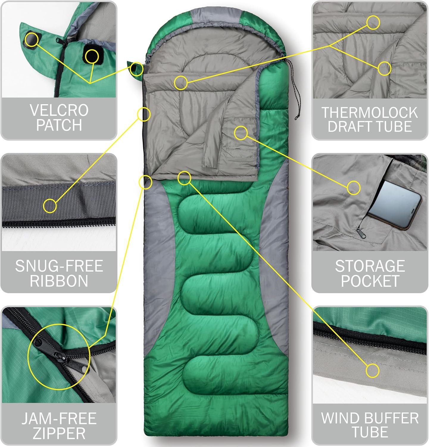 0 Degree Winter Sleeping Bags for Adults Camping (450GSM) - Temp Range (5F–32F) Portable Waterproof Compression Sack- Camping Sleeping Bags for Big and Tall in Env Hoodie: Backpacking Hiking 4 Season