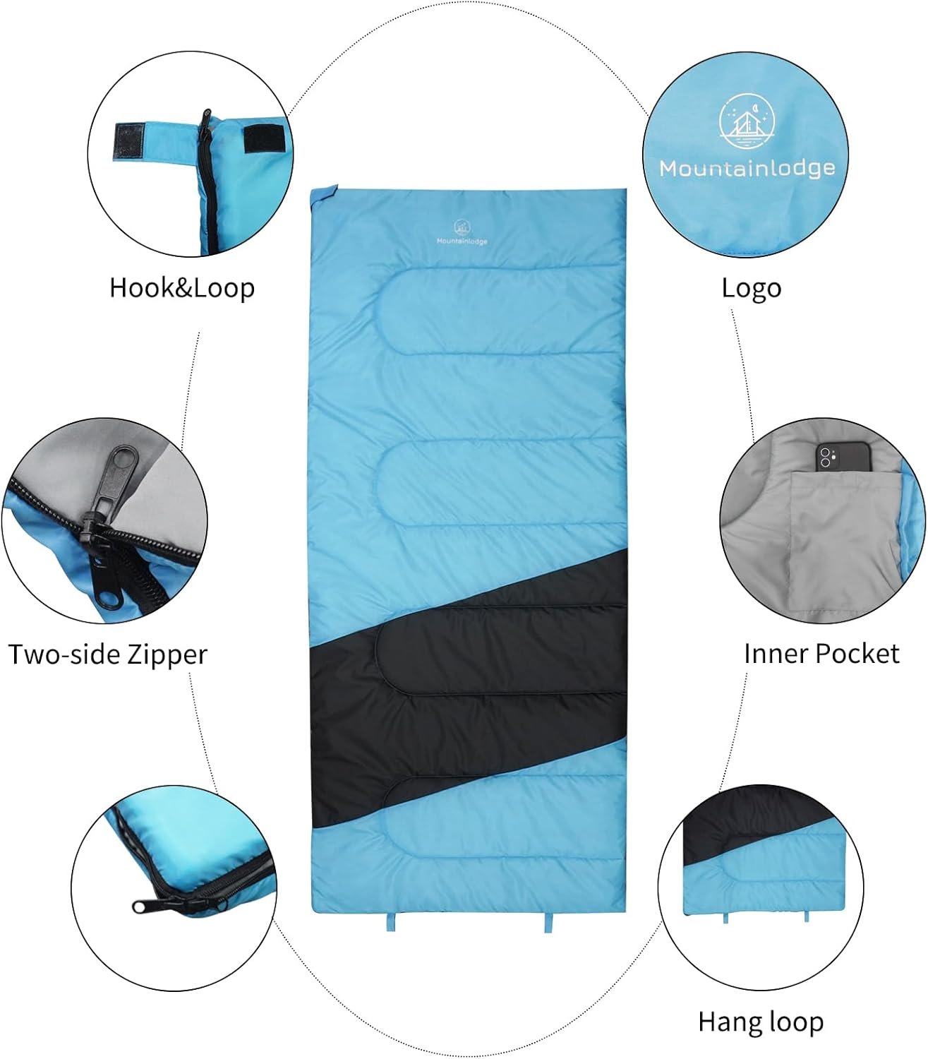 3-Season Sleeping Bag for Adult Waterproof, Lightweight - Camping Gear Equipment for Camping,Travel and Backpacking