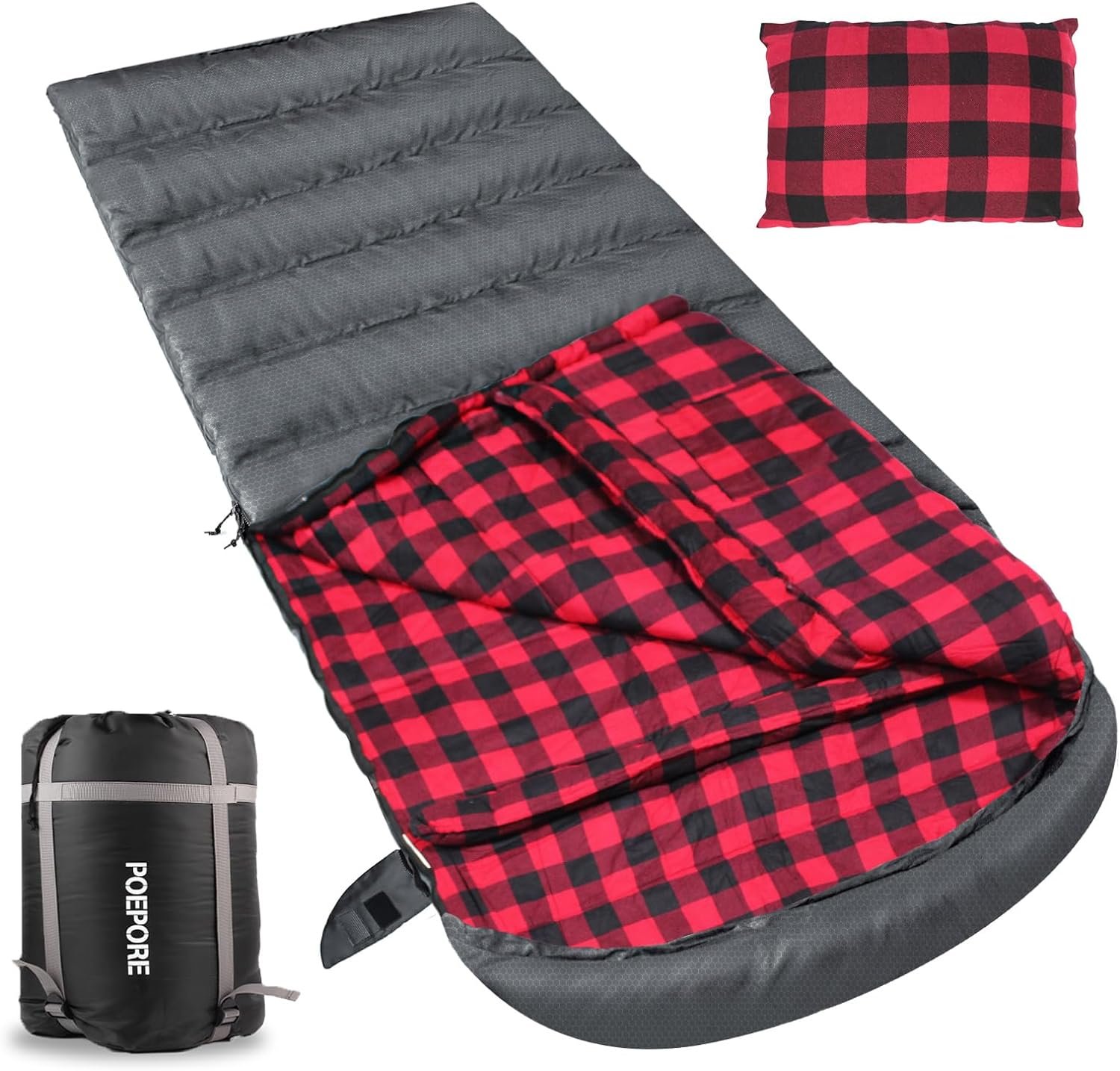 Flannel Sleeping Bag Cotton 0 Degree Cold Weather for Adults XXL Sleeping Bag 4 Season Big and Tall with Pillow Compression Sack