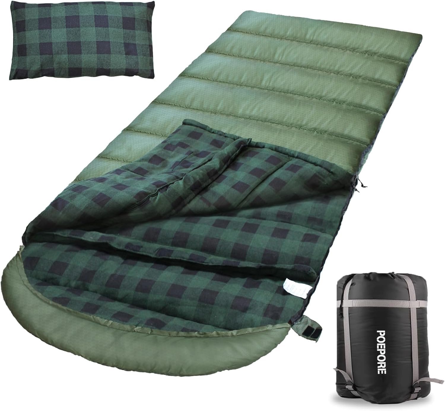 Flannel Sleeping Bag Cotton 0 Degree Cold Weather for Adults XXL Sleeping Bag 4 Season Big and Tall with Pillow Compression Sack