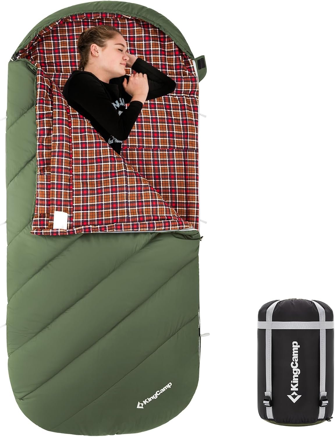 KingCamp Sleeping Bag for Adults, Extra Wide Flannel Sleeping Bag for Camping Backpacking, Warm  Cold Weather, Big and Tall, Lightweight, XL Size