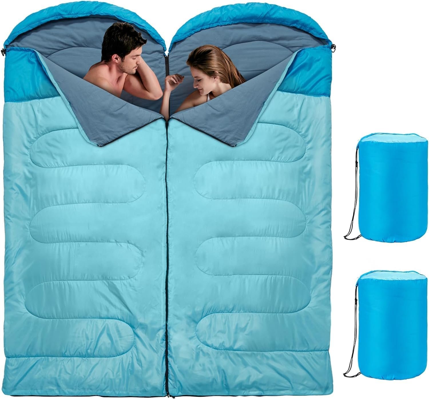 Sleeping Bag, Combinable as Double Sleeping Bags, 3 Seasons Sleeping Bags for Camping RV Waterproof, Lightweight 2 Person Sleeping Bags for Indoor Outdoor Machine Washable