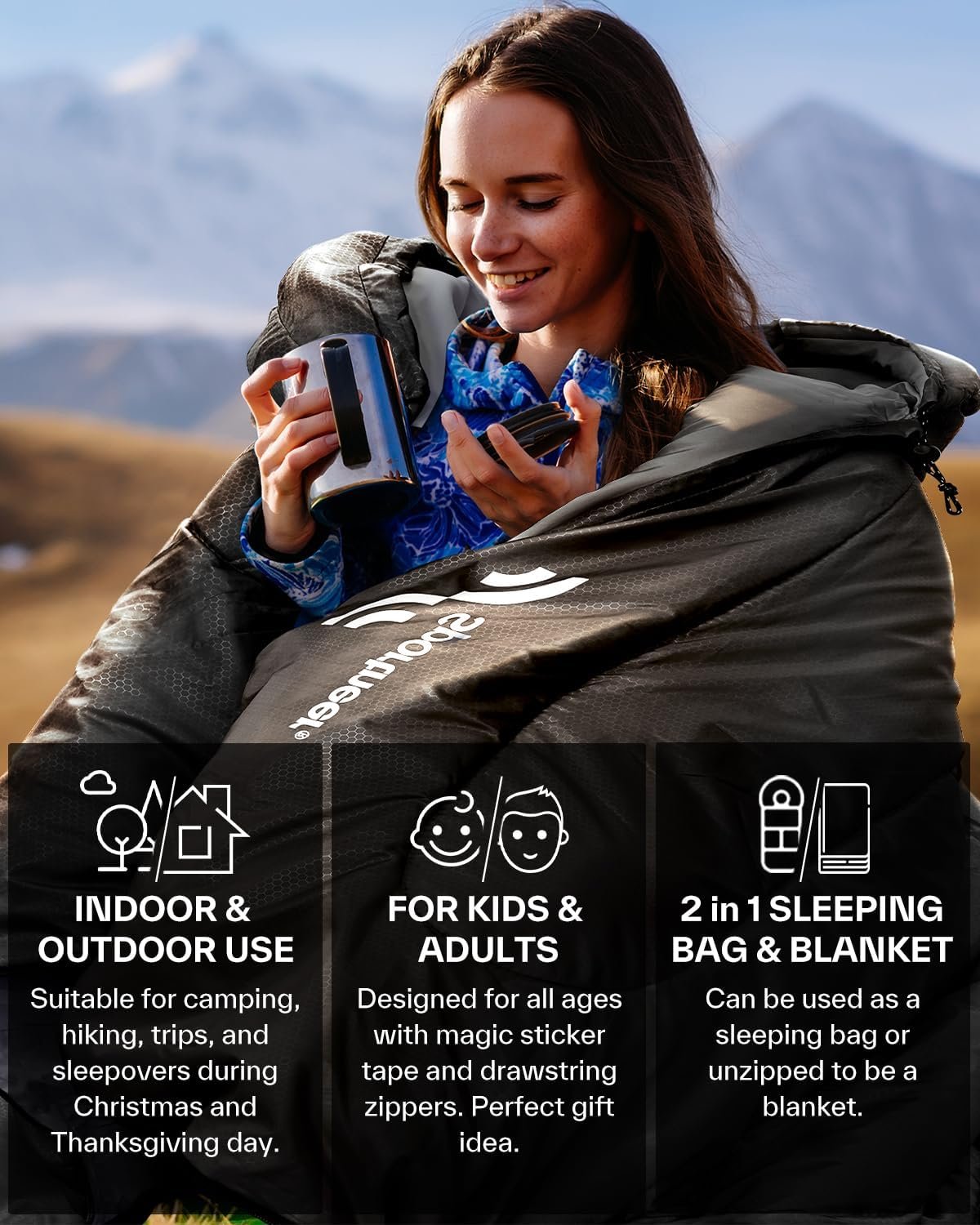 Sleeping Bags for Adults, Sportneer Sleeping Bag 3-4 Season Warm Weather Waterproof Lightweight Camping Sleeping Bag for Camping Backpacking Hiking Outdoor Travel