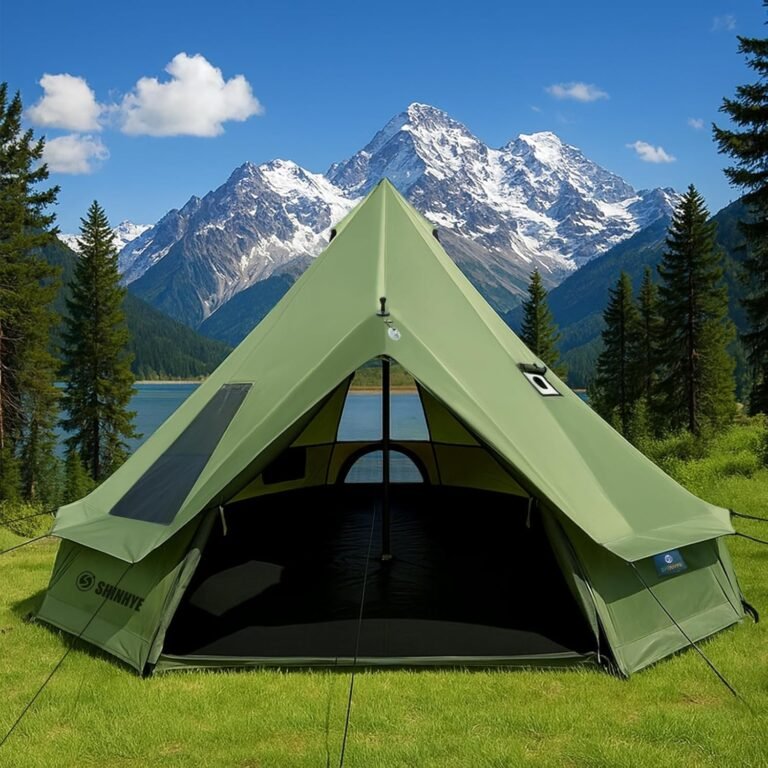 Bell Yurt Tent with Stove Jack, Waterproof Luxury 4 Season Tent 420D Oxford Cloth Green Glamping Tents for Family Outdoor Camping, Hunting, Party, All Year Living