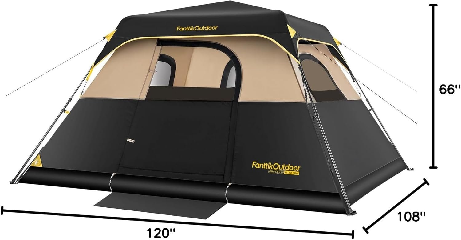 FanttikOutdoor Camping Tent 4/6/8/10 Person Instant Cabin Tent Setup in 60 Seconds with Rainfly & Windproof Portable with Carry Bag for Family Camping & Hiking