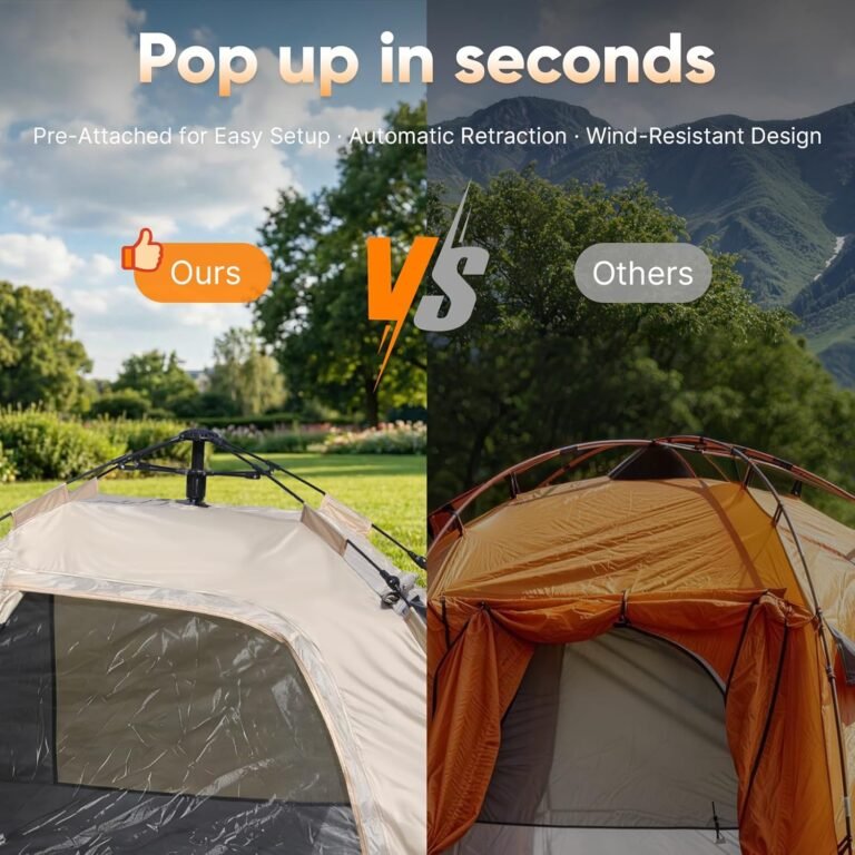 Golabs CT3 2 Person Instant Camping Tent, 1-Minute Setup by Pre-Attached Pole, 4 Side Mesh & Door Ventilation, Lightweight 4.8lbs Portable Design with Carry Bag, Inner Storage Pockets & Hooks for Park