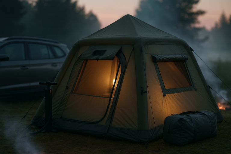 Inflatable Tents with Hand Pump Hot Tent with Stove Jack Easy Blow Up Glamping Tent with Mesh Windows, 4-6 Person Instant Family Camping Tents Waterproof for 4 Seasons