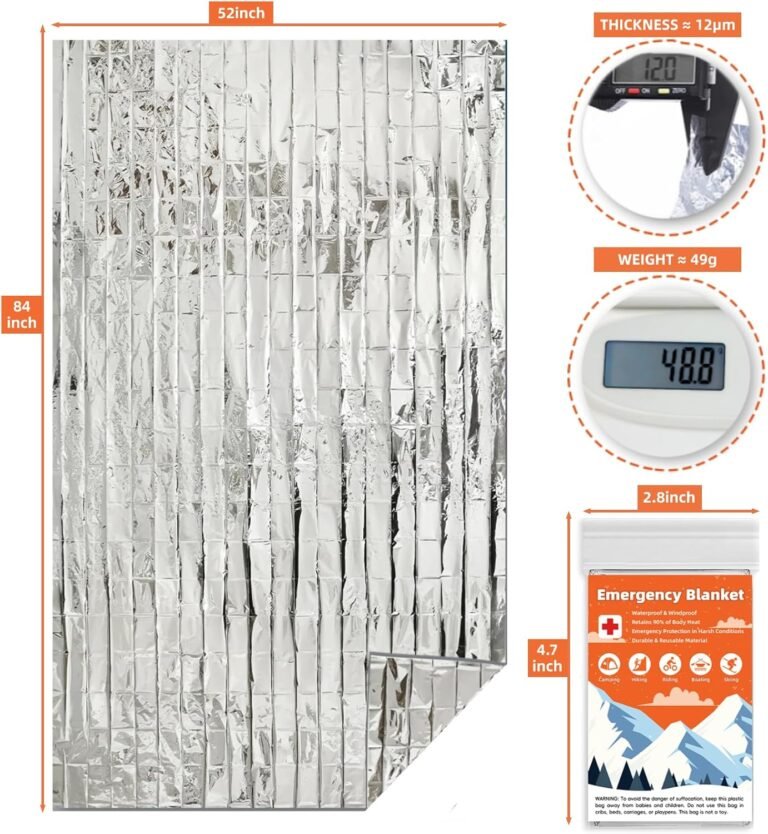 10 Pack Emergency Thermal Blanket Survival, Mylar Blankets for Outdoor, Space Blanket, Silver Foil for Survival, Survival Kit Camping Blankets, Body Warmer, First Aid, Hiking 84” x 52”