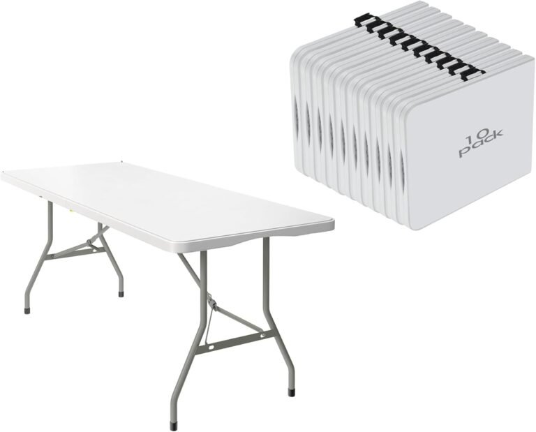 10 Pack of 6 Foot Foldable Table with Built in Handle & Steel Legs ,Heavy Duty Portable ,Perfect for Party, Dining, Wedding, Events, Picnic Indoor, Outdoor, Camping, Utility, Folding(white-10pac)
