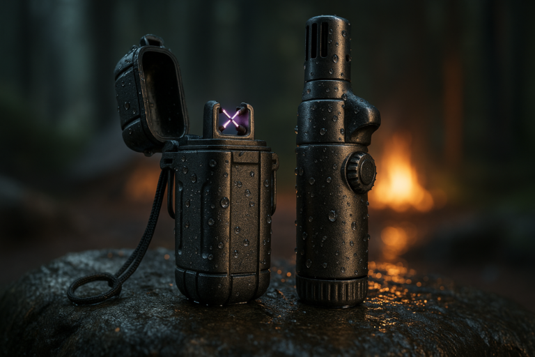 2 Pack Waterproof Lighter Outdoor Windproof Torch Lighters Dual Arc Butane Electric Lighters USB Rechargeable Lighters Flameless Plasma Lighter Camping Hiking Adventure Survival Tactical Gear