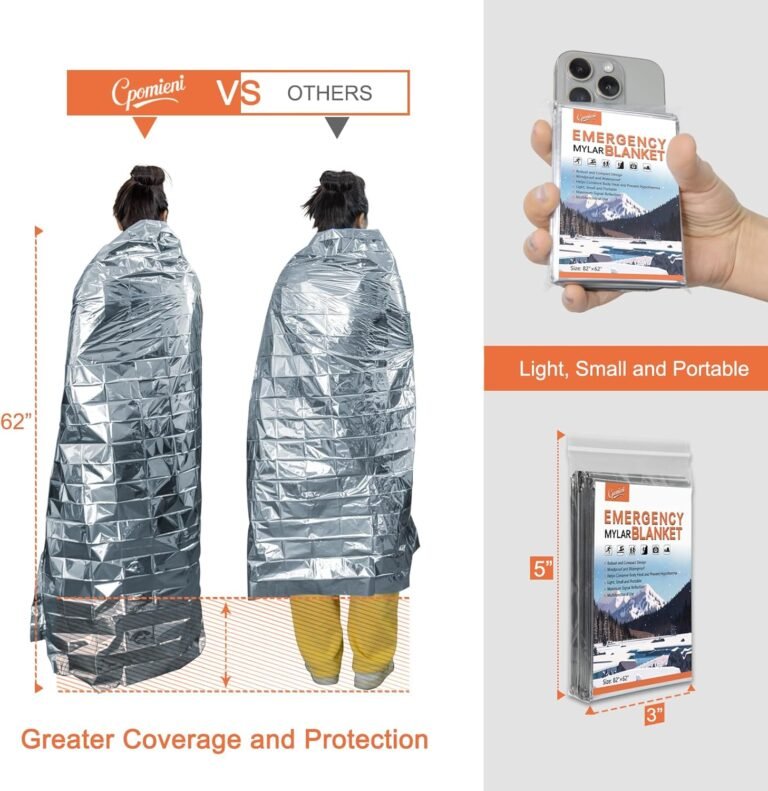 4 Pack -Large 82” x 62” Survival Emergency Mylar Thermal Blankets, Thermal Survival Blanket Perfect for Camping, Hiking, Body Insulation, Outdoors, Car Survival Kit, Bug Out Bag