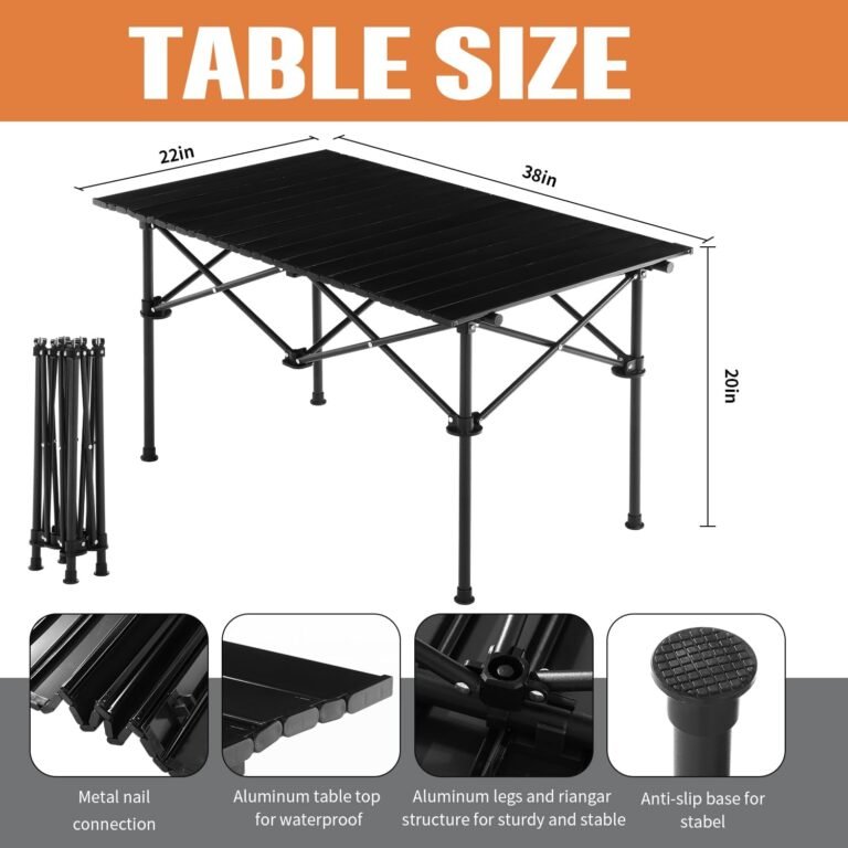 5 Pcs Summer Portable Camping Chair and Folding Camping Table Set Outdoor Oxford Fabric Folding Chair Lawn Portable Camp Table with Cup Holder Carry Bag for Travel Fishing Sport(Black)