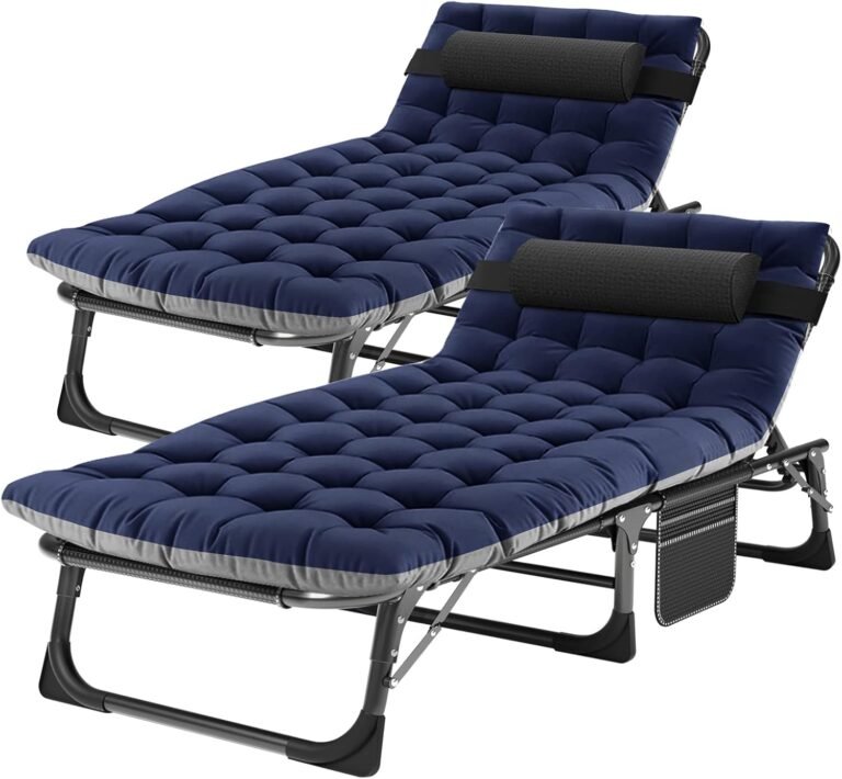 ABORON 5 Positions Camping Cots for Adults,Outdoor Folding Sleeping Cot/Mat,Folding Chaise Lounge Chair with Pillow,Portable Reclining Chair for Beach Lawn Camping Pool,Sunbathing Chairs