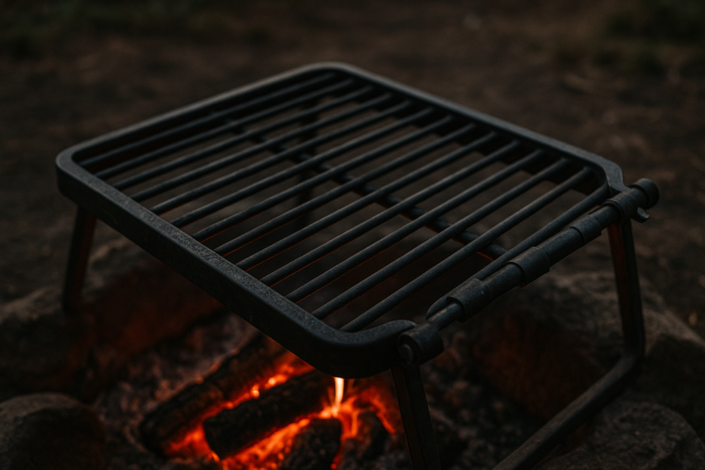 Amazon Basics Heavy-Duty Portable Camping Grill Grate for Outdoor Open Flame Cooking, Foldable, Sturdy, 15.9 x 12.2, Black