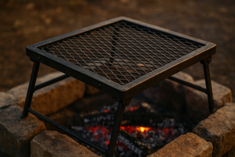 Amazon Basics Heavy-Duty Portable Camping Grill Grate for Outdoor Open Flame Cooking, Foldable, Sturdy, 15.9″ x 12.2″, Black