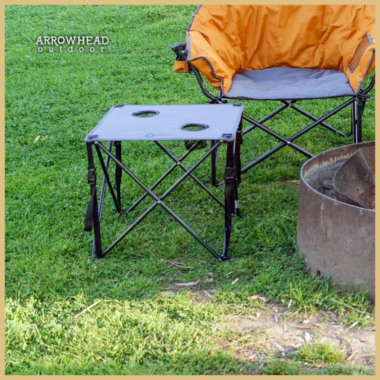 ARROWHEAD OUTDOOR 26” (66cm) Portable Camping Folding Table, 2 Cup Holders, Square, Carrying Case, Steel Frame, High-Grade 600D Canvas