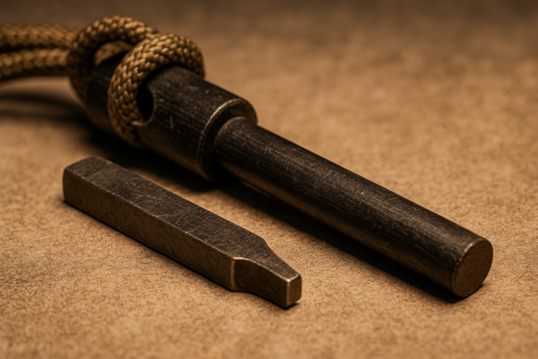 bayite 4 Inch Survival Ferrocerium Drilled Flint Fire Starter, Ferro Rod Kit with Paracord Landyard Handle and Striker, 4″(Long) x 3/8″(Diameter)