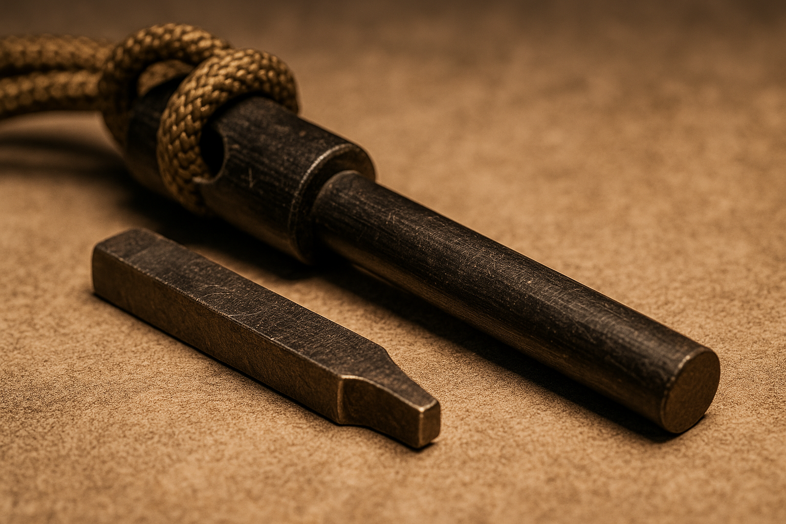 bayite 4 Inch Survival Ferrocerium Drilled Flint Fire Starter, Ferro Rod Kit with Paracord Landyard Handle and Striker, 4″(Long) x 3/8″(Diameter)