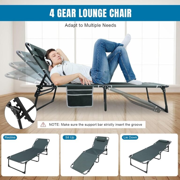 Big RED Camping Sleeping Cot, 5-Position Folding Cot/Lounge Chair with Mattress, Folding Sleep Camp Cots for Adults, Heavy Duty Lounge Chairs for Outside, Beach, Lawn