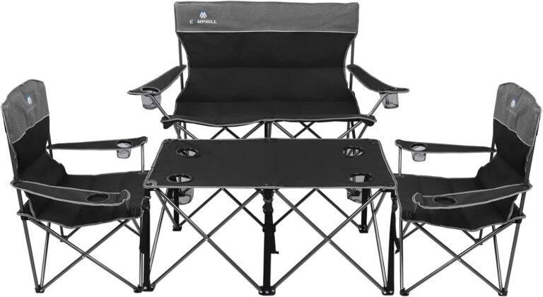 CAMPHILL Camping Chair Set of 3, Outdoor Folding Camping Chairs for Heavy People with Cup Holder & Carry Bag,Collapsible Chair Include One Sofa Chair and Two Single Chair,Support up to 500lbs