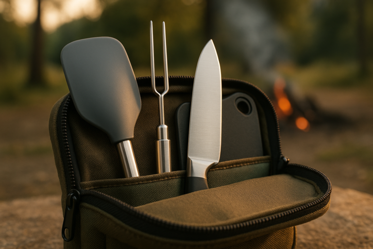 Camping Cooking Set – Camping Utensil Set Car Camping Cooking Essentials Gear for Camp Kitchen Cooking and Grilling, Stainless Steel & Silicone Ideal Gift for RV Tent Camper, Picnics, BBQs
