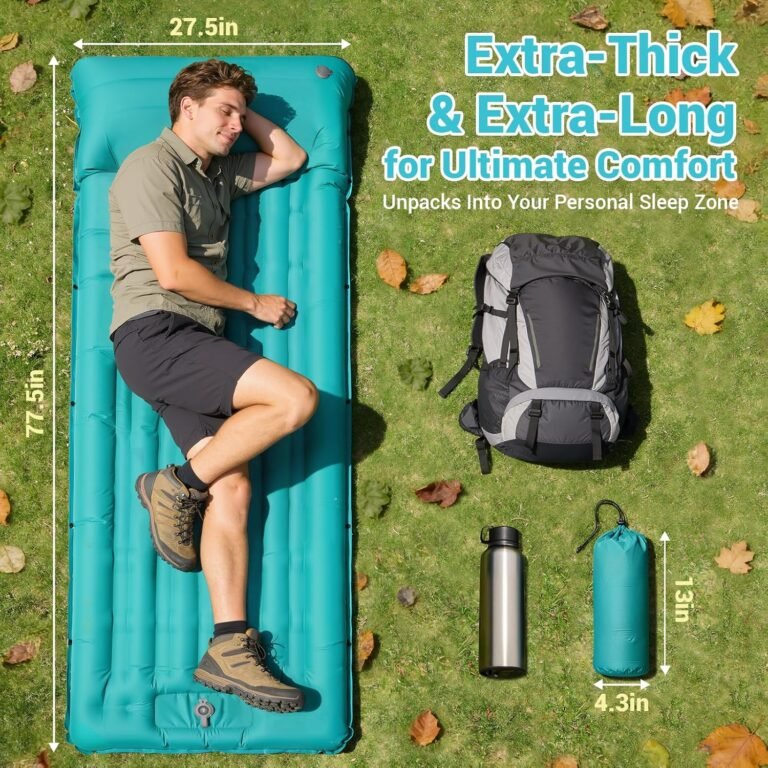 Camping Sleeping Pad, 4.7 Inch Thick Inflatable Sleeping Mat with 8 Inch Pillow, Built-in Foot Pump, Ultralight Compact Self Inflating Sleeping Pad for Backpacking Hiking Travel Tent