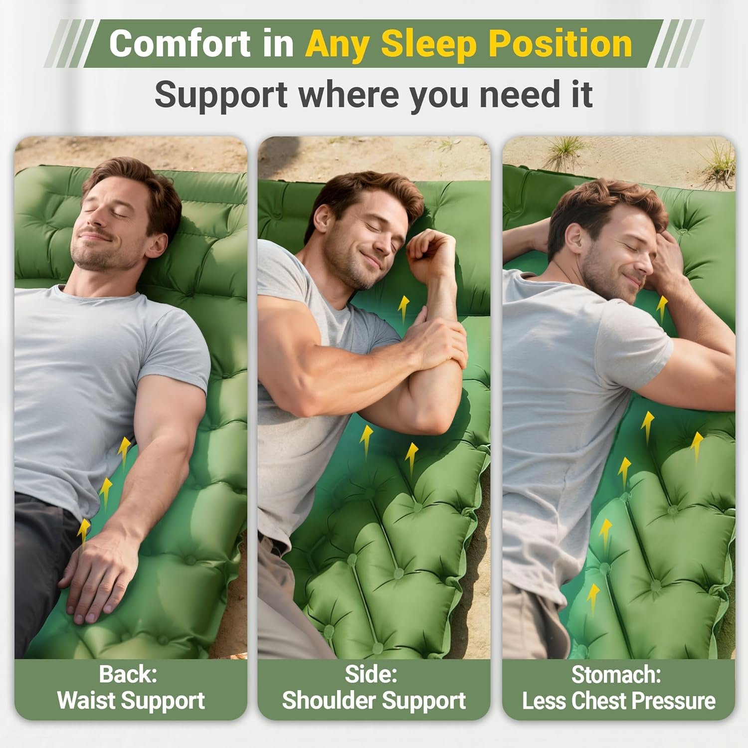 Camping Sleeping Pad, Backpacking Sleeping Pad with Built-in Pillow and Foot Pump, 4in Thick Compact Inflatable Camping Air Mattress for Hiking Tent Road Trip Car Camp Travel Gear