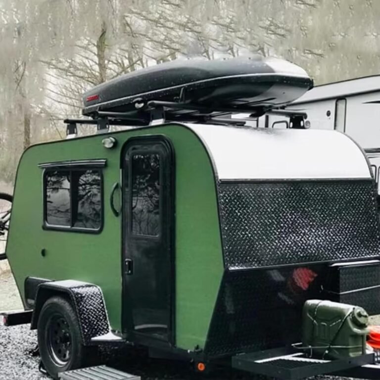 Camping Trailer for Sale, Portable Mobile Living House for Camping, Wilderness Skid Plates Protection, Mobile Camper with Bed Table Chair Sink and Workbench for Outdoor Living
