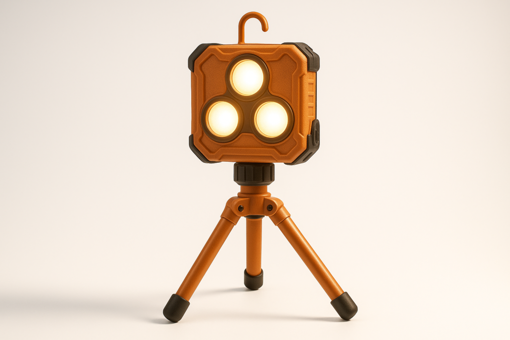 CAVN Rechargeable Camping Lights with Remote  Detachable Tripod Max Height 6.7 ft, Portable Work Light with 3 LED Lamp Heads, Camping Essentials Gear Emergency Flashlight with Hook, Orange