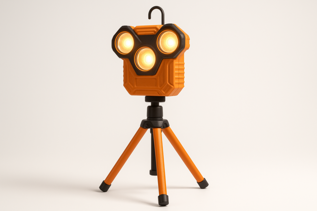 CAVN Rechargeable Camping Lights with Remote  Detachable Tripod Max Height 6.7 ft, Portable Work Light with 3 LED Lamp Heads, Camping Essentials Gear Emergency Flashlight with Hook, Orange
