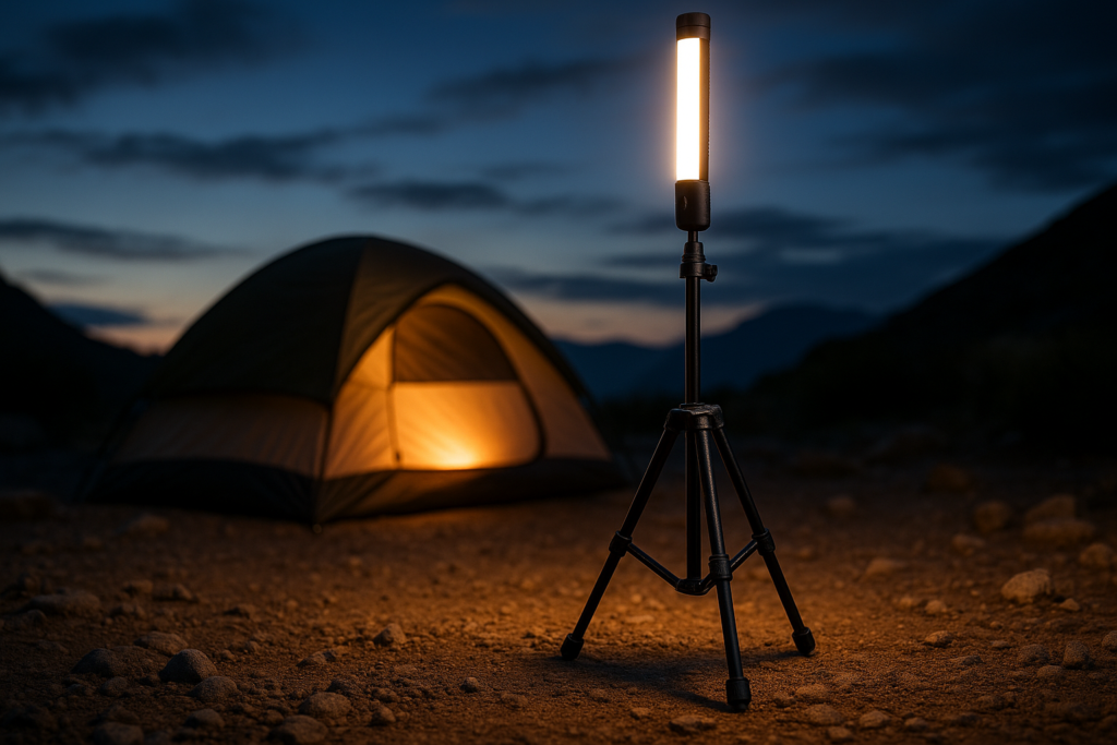 CAVN Rechargeable Camping Lights with Stand 6.5 ft Max Height, Portable Cordless LED Work Light 2200 Lumens 6500/4500/3500K Dimmable Camping Essentials Gear with Detachable Tripod, Black